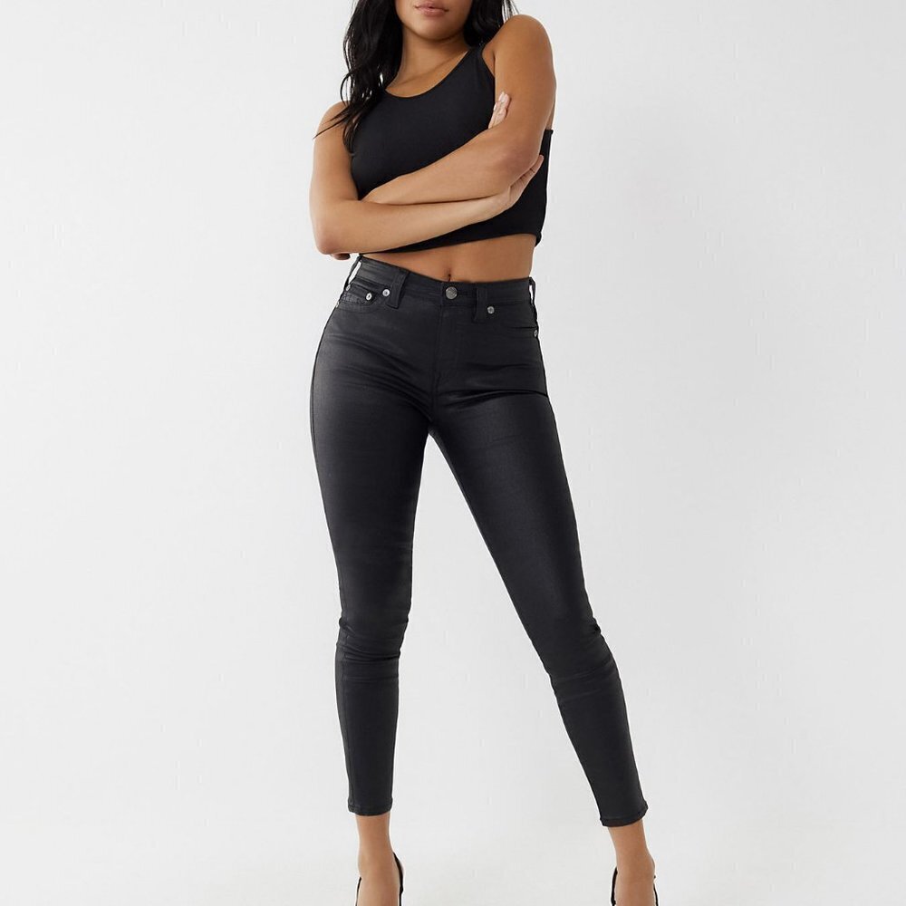 True Religion Jennie Curvy High Rise Super Skinny Coated Black Jeans